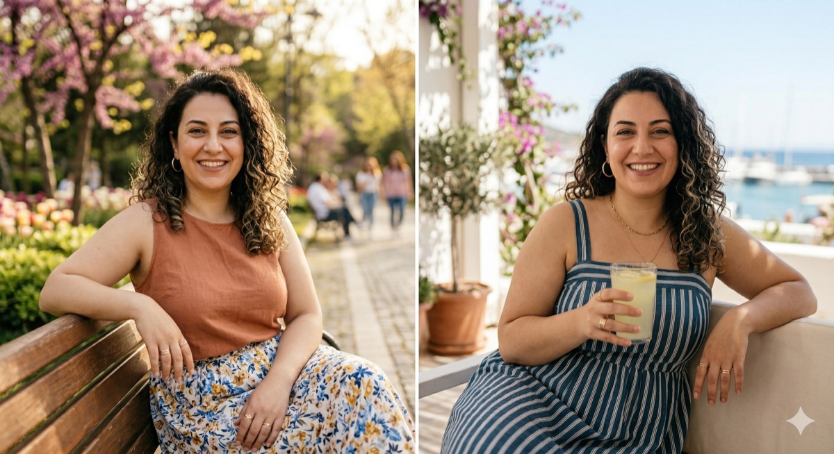 Deniz kenarında yürüyen kadınlar